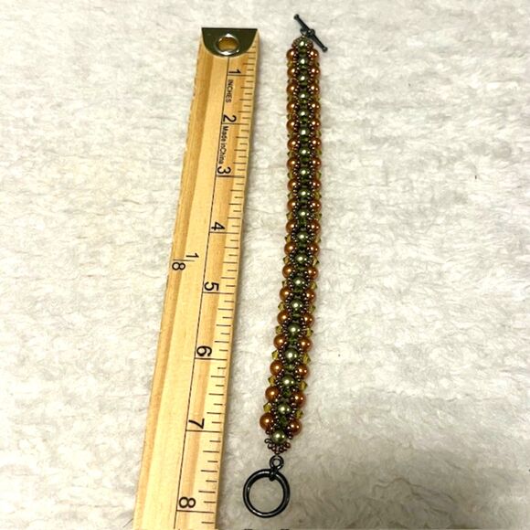 Copper Tone Silver Tone Beads Toggle Clasp 8 Inch Bracelet - Picture 5 of 5